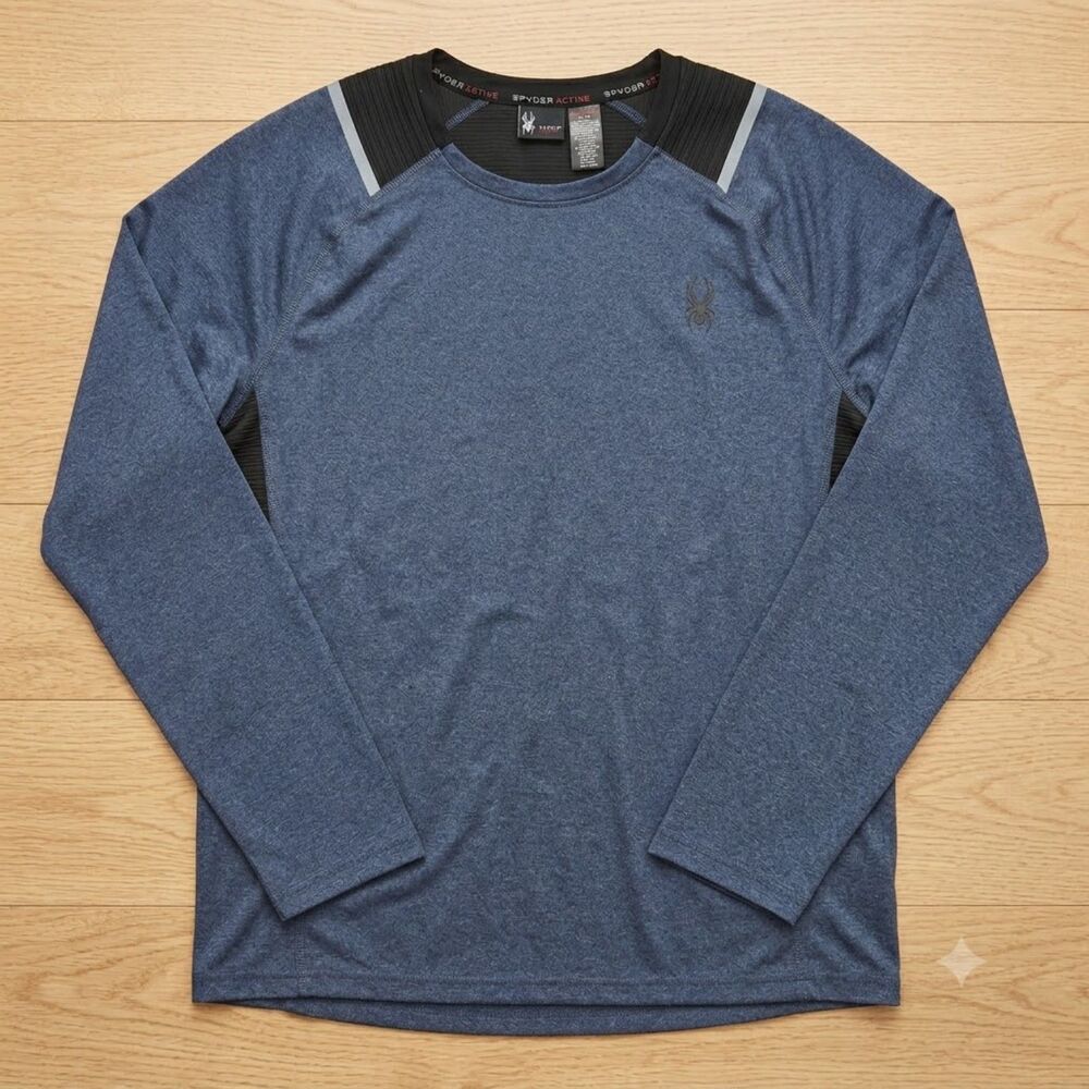 Spyder Active Men XL Blue Heather Performance Long Sleeve Workout Shirt Pullover